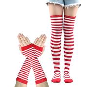 ZAMXHUG Calze a Righe Bianche e Rosse 1 paio Calzini Elfo Donna Bambina Calze Con maniche Sopra Ginocchio Donna Cosplay, Giochi di Ruolo, Riunioni di Famiglia e Festeggiamenti