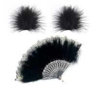 ZAMXHUG Nero Ventaglio di Piume Anni '20 in Stile Vintage, Accessori Anni 20 Donna, Great Gatsby Accessori, Accessori Gatsby Costume, Charleston Accessori per la Festa degli Anni '20, Halloween Ballo
