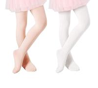 Zando Collant da danza per bambini, elasticizzati, per bambini, antiscivolo, traspiranti, 2 paia bianco e rosa, 3-6 anni