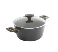 zanetti, Casseruola TERRA Alto Spessore, Casseruola Antiaderente Alluminio con Coperchio e 2 Maniglie Soft Touch Effetto Legno, Adatta a Tutti i Piani Incluso Induzione, Diametro 24 cm, Pack Riciclato