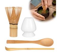 Zanfqvo 4 Pezzi Matcha Kit - Matcha Set con Frusta Matcha, Cucchiaino, Porta Frusta (Bianco)