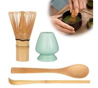 Zanfqvo 4 Pezzi Matcha Kit - Matcha Set con Frusta Matcha, Cucchiaino, Porta Frusta (Ciano)