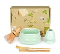 Zanfqvo 5 Pezzi Matcha Kit - Matcha Set con Frusta Matcha, Cucchiaino, Porta Frusta e Ciotola Matcha - Accessorio per Cerimonia del tè Giapponese (Ciano)