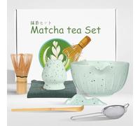 Zanfqvo 7 Pezzi Matcha Kit - Matcha Set con Matcha Frusta, Cucchiaino, Setaccio, Porta Frusta e Ciotola Matcha (Verde)