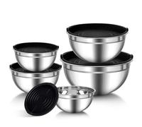 Zanfqvo Ciotole Miscelatori in Acciaio Inox, Set di 5 Insalatiera con Coperchio Ermetico, 0.7L/ 1.1L/ 1.5L/ 2.7L/ 4.5L, Ciotola Impilabili in Metallo, Lavabili in Lavastoviglie, insalatiere mescolare