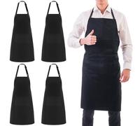 Zanfqvo Grembiule da Cucina, 4 Pezzi Grembiule da Barbecue Impermeabile, Nero Cuoco Grembiul, Regolabile con Nastri Lunghi, Per Cucina, Ristorante, Caffè, Cucinare, BBQ