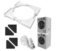 Zanfqvo Kit Sovrapposizione Lavatrice Asciugatrice con Cinghie Cricchetto e Livella (45-70 Cm) | Supporto Lavatrice Asciugatrice Generale con 8 Pattini Antiscivolo, Poco Ingombrante