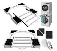 Zanfqvo Kit Sovrapposizione Lavatrice Asciugatrice con Cinghie Cricchetto - Telaio Intermedio Universale con Portasciugamani Estensibile - Misura Regolabile (46-72 cm)