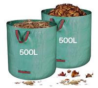 Zanfqvo Sacchi per Rifiuti da Giardino Resistenti, 2 x 500 l Sacchi Giardinaggio Riutilizzabili con Maniglie, Impermeabile Tessuto Industriale Sacco Raccogli per Foglie Erba, Rifiuti, Detriti