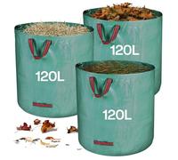 Zanfqvo Sacchi per Rifiuti da Giardino Resistenti, 3 x 120 l Sacchi Giardinaggio Riutilizzabili con Maniglie, Impermeabile Tessuto Industriale Sacco Raccogli per Foglie Erba, Rifiuti, Detriti