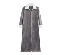 Zanisouta Accappatoio da uomo con chiusura lampo, morbido e comodo, in pile, delicato sulla pelle, per il tempo libero, in spugna, kimono lungo e soffice, R grigio., M
