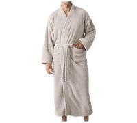 Zanisouta Accappatoio da uomo in pile, per spa e vacanze, kimono, comodo, con flanella, morbido, lungo, in spugna, per sauna, morbido e caldo, S bianco., L
