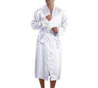 Zanisouta Accappatoio leggero da uomo, lungo, morbido, delicato sulla pelle, raso, biancheria da notte, kimono, colore nero, elegante con 2 tasche, vestaglia con cintura, accappatoio da viaggio, R