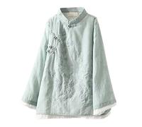 Zanisouta Camicetta da donna cinese a maniche lunghe a 3/4 camicie elegante ricamo floreale camicia casual colletto mandarino top vintage stile etnico abbigliamento tradizionale, O verde, M