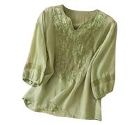 Zanisouta Camicetta da donna cinese a maniche lunghe a 3/4 camicie elegante ricamo floreale camicia casual colletto mandarino top vintage stile etnico abbigliamento tradizionale, P verde., XL