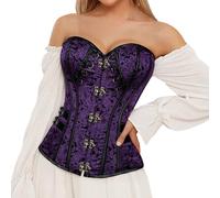 Zanisouta Corsetto da donna a petto intero Steampunk, in raso, con corpetto gotico, con spalline, elegante biancheria intima Burlesque Bodyshaper in pizzo, canottiera shapewear Halloween, O viola, S