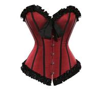 Zanisouta Corsetto da donna in pizzo, corpetto da sposa, biancheria intima con lacci, top in raso, nero, shapewear a petto pieno, taglie forti, top vintage, O rosso., M