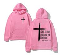 Zanisouta Felpa con cappuccio da uomo Chris Christian con stampa calda, maglione basic, a maniche lunghe, tinta unita, casual, con cappuccio, per autunno e inverno, O rosa., M