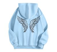 Zanisouta Felpa da donna slim fit, con cappuccio, a maniche lunghe, con cappuccio, invernale, con motivo ali d'angelo, con cappuccio, caldo, elegante, maglione Y2K, stampa con ali, O azzurro, L