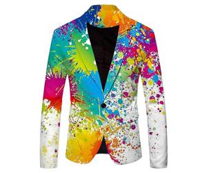 Zanisouta Giacca da Uomo Blazer Graffiti Sakko Multicolore Anzugjacke LGBT Pride Abito Neon Multicolore Abito da Uomo Mese del Orgoglio Jacke Elegante Smoking Carnevale Costume Hippie Giacca Casual, O