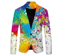 Zanisouta Giacca da Uomo Blazer Graffiti Sakko Multicolore Anzugjacke LGBT Pride Abito Neon Suit Multicolore Abito da Uomo Mese del Orgoglio Jacke Elegante Smoking Carnevale Costume Hippie Giacca