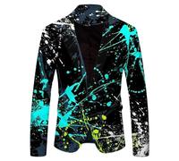 Zanisouta Giacca da uomo Blazer Graffiti Sakko Multicolore Anzugjacke LGBT Pride Neon Suit Abito Multicolore Giacca da uomo Pride Month Jacke Elegante Smoking Carnevale Costume Hippie Giacca Casual, O