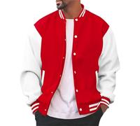 Zanisouta - Giacca invernale da uomo, slim fit, casual, baseball bomber, classica, patchwork, sportiva, letterman, urbana, college, con cappuccio, scollo a camicia, streetwear, varsity, O rosso., XL