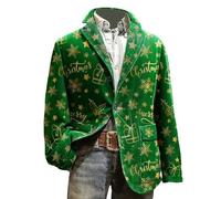 Zanisouta Giacca natalizia da uomo, blazer di Natale, casual, con collo a risvolto, multicolore, Ugly Christmas, R verde., S
