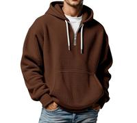 Zanisouta Maglione da uomo con cappuccio a nido d'ape, a maniche lunghe, casual, con cappuccio a tinta unita, con motivo a nido d'ape e chiusura lampo, casual, con tasche calde, O marrone, XL