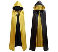 Zanisouta Mantello da donna e uomo, per Halloween, in raso, con cappuccio, stile medievale, con cappuccio, caftano, carnevale, mantello lungo con cappuccio, per adulti, costume nero, viola, double