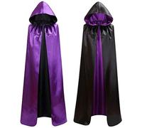Zanisouta Mantello da donna e uomo, per Halloween, in raso, con cappuccio, stile medievale, con cappuccio, caftano, carnevale, mantello lungo con cappuccio, per adulti, costume nero, viola, double