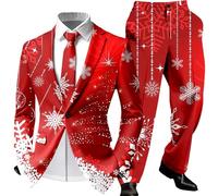 Zanisouta Tuta di Natale da uomo, slim fit, costume di Natale, 2 pezzi, set di pantaloni con giacca Ugly Christmas Suit per il tempo libero, R rosso., M