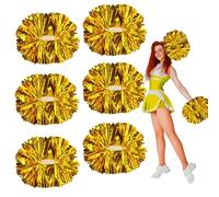 Zankubom 6 pompon da cheerleader in oro metallizzato, 30,5 cm, con manico a bacchetta, palla da cheerleader, per scuola, squadra, sport, danza, tifo, tifo, per bambini e adulti