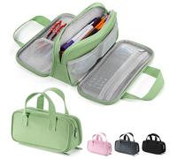 Zannaki Astuccio grande per matite, grande capacità, astuccio portapenne con 3 scomparti, organizer portatile in tela con cerniera, grazioso materiale scolastico estetico per adolescenti, ragazze
