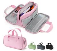 Zannaki Astuccio grande per matite, grande capacità, astuccio portapenne con 3 scomparti, organizer portatile in tela con cerniera, grazioso materiale scolastico estetico per adolescenti, ragazze