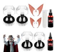 Zanne di Vampiro,Orecchie Elfo in Lattice,4 Paia Dentiera Vampiro+2 Paia Orecchie Elfo,con 1 Tubo di Adesivo per Pellet di Denti,Orecchie a Punta,Vampiro Denti Finte,per Cosplay Party Halloween