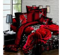 Zantec Set da Letto 4 PZ 3D Big Red Rose Floral Bedding Set Copripiumino Matrimonio Lenzuola Federe Set Letto