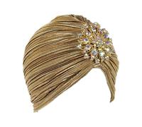 Zanthicia Cappello da sultano indiano, copricapo per adulti, sciarpa per capelli, leggero, elegante, alla moda, turbante plissettato, accessorio di lusso per eventi speciali, D'oro, 58 centimetri