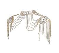 Zanthicia Catena per il corpo a spalla Catena per la spalla alla moda per ballo di fine anno matrimonio spiaggia argento, Oro Argento, Larghezza del collo 3 cm