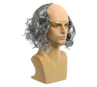 Zanthicia Parrucca da vecchio calvo, parrucca da scienziato pazzo calvo per Halloween, bomboniere per matrimoni, capelli grigi e ricci, capelli grigi ricci