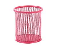 Zanthicia Portapenne in metallo a rete, rotondo, quadrato, gomma da cancellare, cancelleria da scrivania, cosmetici, organizzatore, ufficio, scuola, dormitorio, Rotondo/Rosa rossa