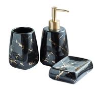 Zanthicia Set di accessori da bagno con motivo marmorizzato, comprendente portasapone, bicchiere, dispenser per lozione liquida, elegante piano di appoggio in resina per il bagno.