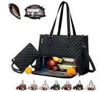 ZANWANXIN 2 In 1 Tote Bag Lunch Bag Combo, Laptop Lunch Bag Combo Women, Laptop Bag with Lunch Compartment, 3 in 1 Lunch Tote for Women (Black)