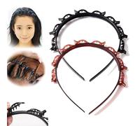 ZANWANXIN Bangs Hairstyle Hairpin Headband, Toothed Headband Braid Tool, Hairpin Headbands with Clips Attached For Women, Girls Fashion Hair Accessories (Red + Black, One Size)