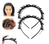 ZANWANXIN Bangs Hairstyle Hairpin Headband, Toothed Headband Braid Tool, Hairpin Headbands with Clips Attached For Women, Girls Fashion Hair Accessories (2Pcs-Black, One Size)