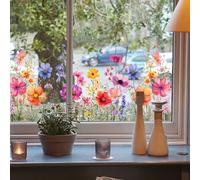ZANWANXIN Floral Pattern Window Sticker, Flower Window Clings for Glass Windows, Stain Glass Window Cling Floral, Colorful Floral Bouquet Window Sticker Cut to Size (A)