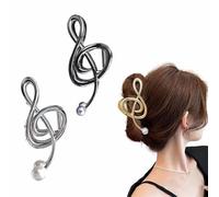 ZANWANXIN Gold Music Note Hair Clip, New Upgrade Treble Clef Hair Clip, Metal Treble Clef Claw Clip, Grace Cute Styling Accessories for Women, Music Note Hair Clip with Pearl (White&Black)