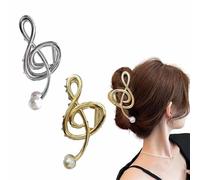 ZANWANXIN Gold Music Note Hair Clip, New Upgrade Treble Clef Hair Clip, Metal Treble Clef Claw Clip, Grace Cute Styling Accessories for Women, Music Note Hair Clip with Pearl (White&Glod)