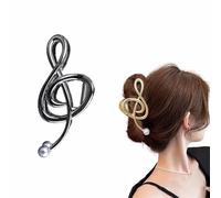 ZANWANXIN Gold Music Note Hair Clip, New Upgrade Treble Clef Hair Clip, Metal Treble Clef Claw Clip, Grace Cute Styling Accessories for Women, Music Note Hair Clip with Pearl (Black)