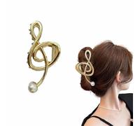 ZANWANXIN Gold Music Note Hair Clip, New Upgrade Treble Clef Hair Clip, Metal Treble Clef Claw Clip, Grace Cute Styling Accessories for Women, Music Note Hair Clip with Pearl (Glod)